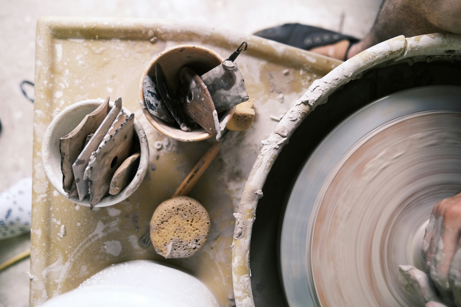 Pottery wheel and tools in the studio